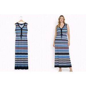 Jones New York Maxi Stretch Dress Medium Blue Stripe Sleeveless